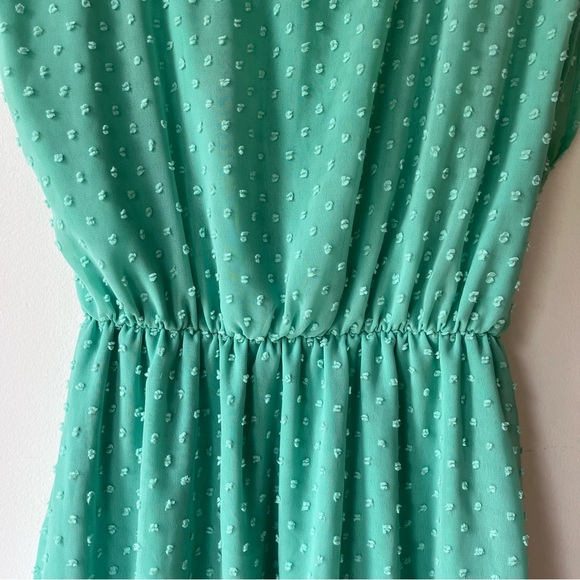 Tea n Rose Green Swiss Dot Cap Sleeve Elastic Waist Dress Small Made in USA - Picture 2 of 11